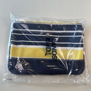 LANDS' END Small 8"x5" Canvas Zipper Pouch Wristlet Navy Yellow White Stripe New